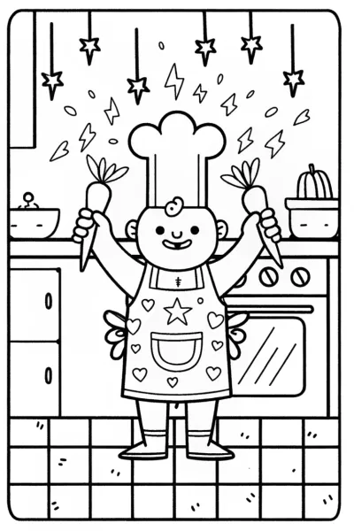 Lightning Chef’s Whimsical Kitchen Coloring Page