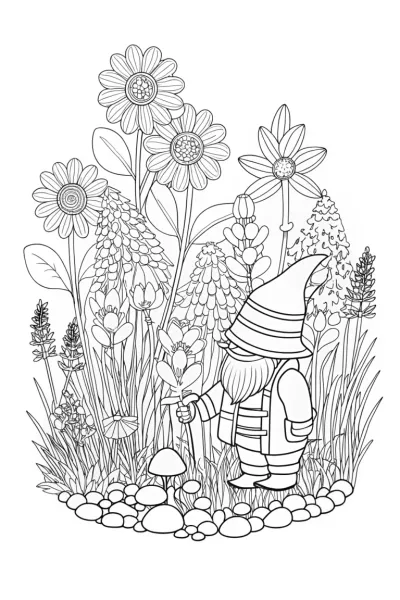Gnome tending to his flower garden