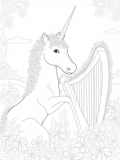 Unicorn playing music in a garden