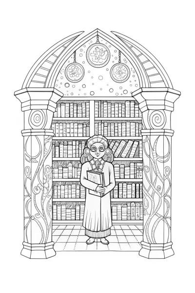 Monster librarian in a magical library