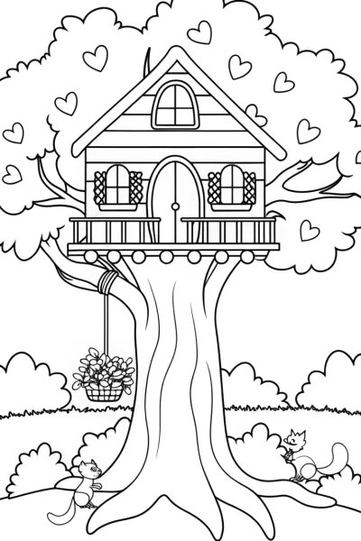 Springtime Treehouse Adventure Coloring Page