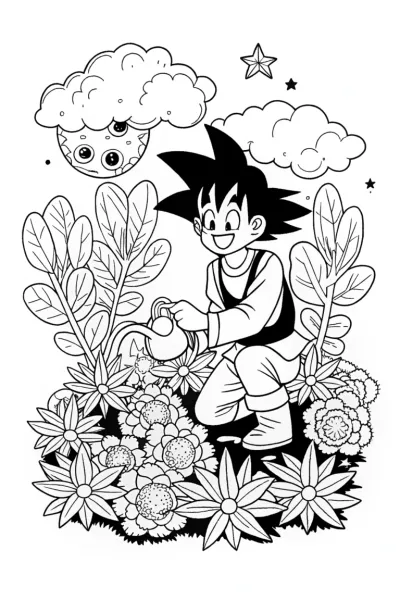Goku’s Galactic Gardening Coloring Page