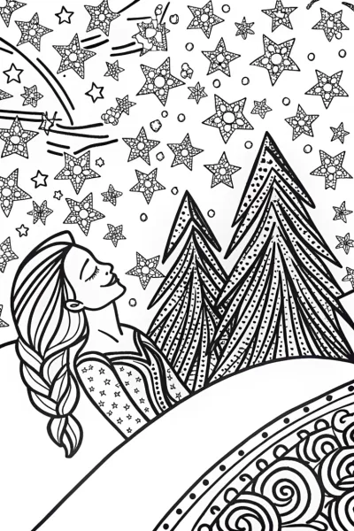 Elsa’s Enchanted Starry Night Coloring Page