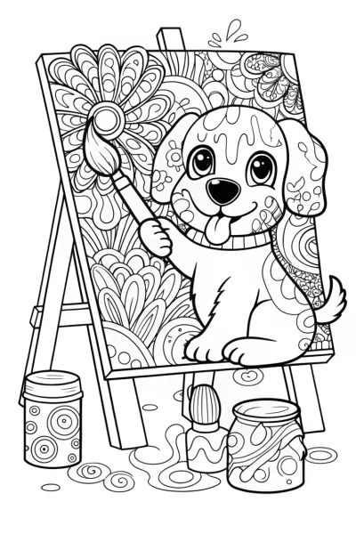 Puppy Artistry Coloring Page