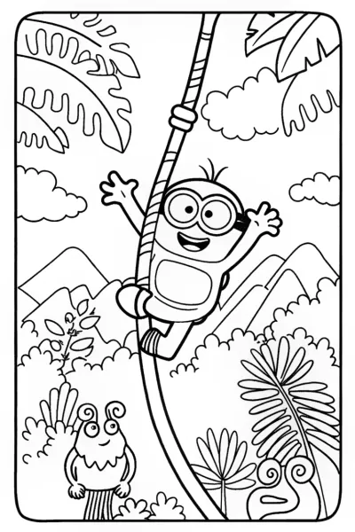 Minion’s Jungle Expedition Coloring Page