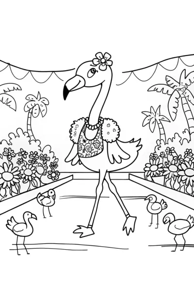Flamingo runway spectacle coloring page