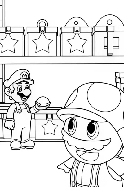 Mario and Toad’s Item Shop Coloring Page