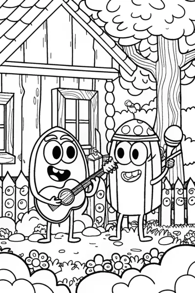 Bluey and Bingo’s Creative Instrument Jam Coloring Page