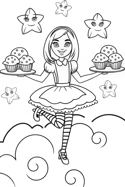 Alice’s Floating Feast Coloring Page