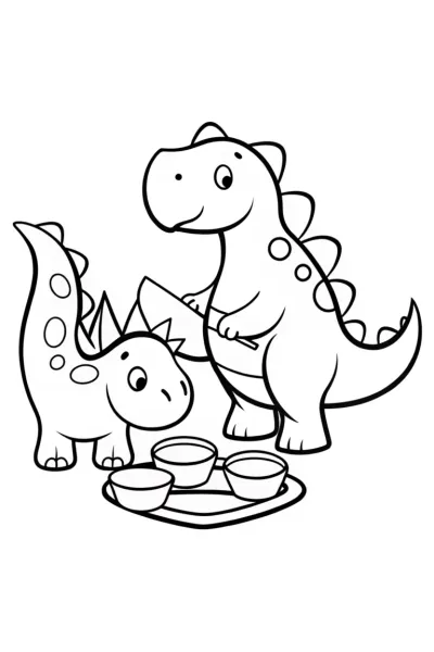 Dinosaurs cooking pancakes