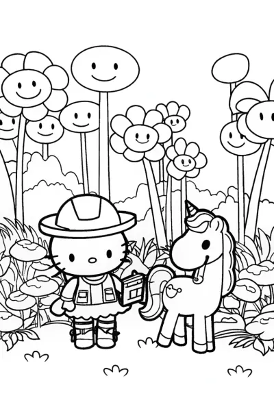 Hello Kitty’s Enchanted Forest Adventure Coloring Page
