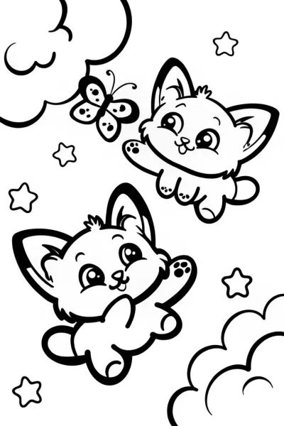 Cuddly Cloud Kittens Coloring Page