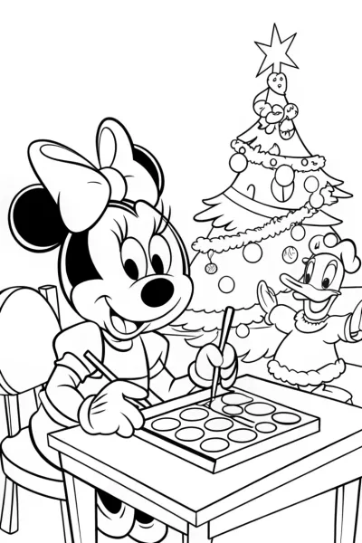 Minnie Mouse Christmas Workshop Coloring Page