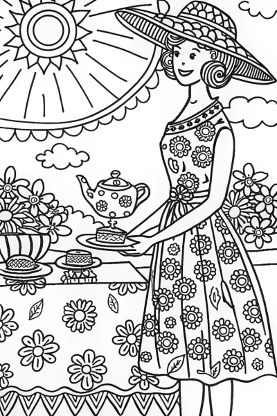 Barbie’s magical garden tea party coloring fun