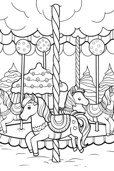 Ice Cream Carousel Adventure Coloring Page