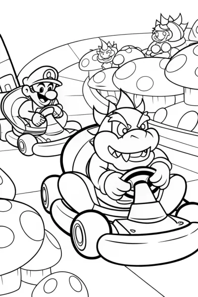 Bowser’s Big Kart Showdown Coloring Page