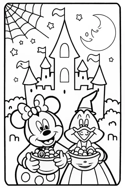 Minnie Mouse and Donald Duck Halloween Coloring Page