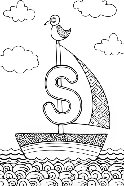 Sailboat ‘S’ Coloring Page with Friendly Bird