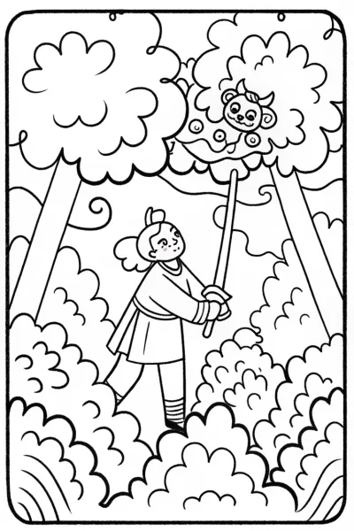 Demon Slayer and Spirit Animal Coloring Page