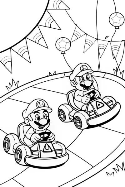 Mario and Luigi Racing Festival Coloring Page