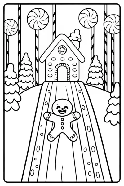 Gingerbread House on Candy Mountain Coloring Page
