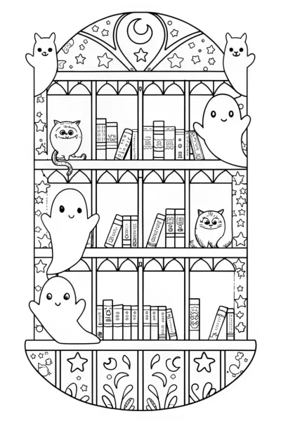 Halloween Library of Shadows Coloring Page