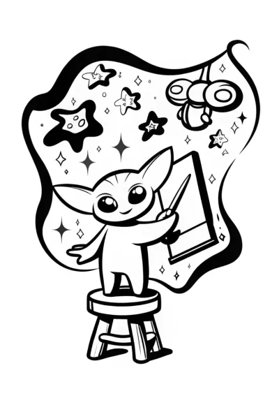 Baby Yoda’s Space Art Studio Coloring Page