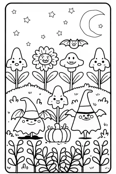 The Enchanted Halloween Garden Coloring Page