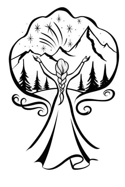 Elsa and the Aurora Borealis Coloring Page