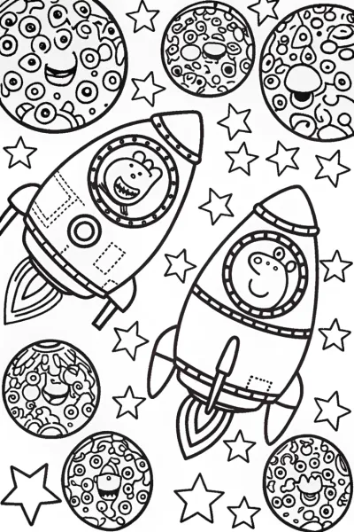Peppa Pig’s Adventure in the Starry Sky Coloring Page