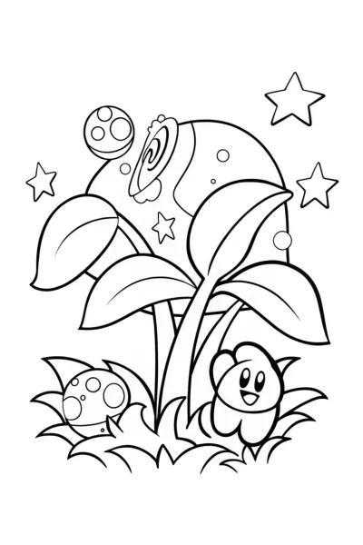 Kirby’s Galactic Garden Adventure Coloring Page