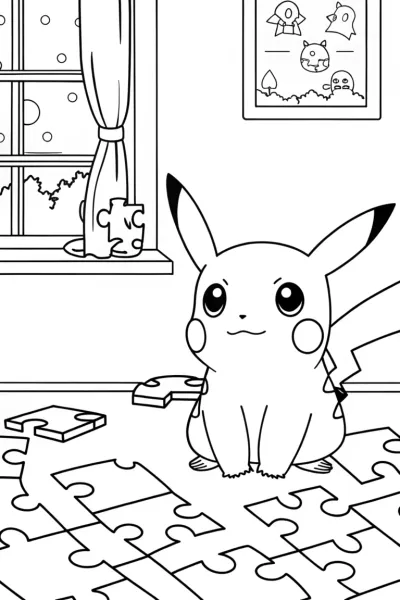Pikachu’s Puzzle Adventure Coloring Page