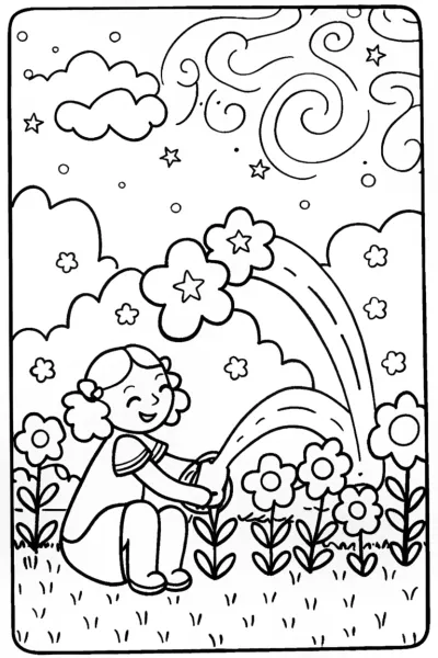 Jasmine and the Magical Star Garden Coloring Page