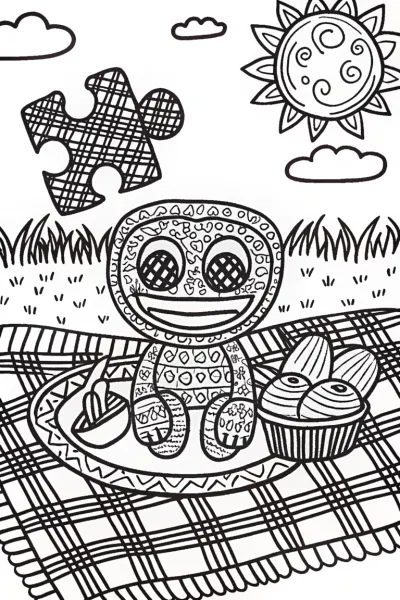Huggy Wuggy’s Puzzle Picnic Coloring Page