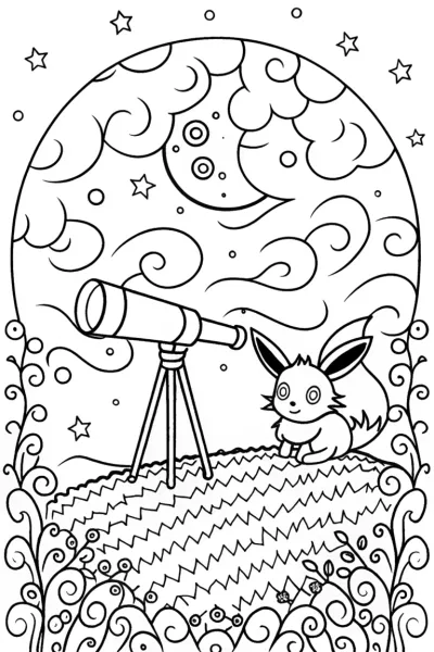 Eevee Stargazing Adventure Coloring Page