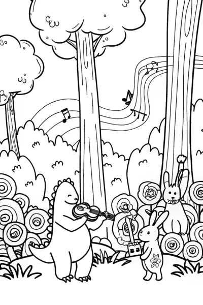 Godzilla’s Musical Forest Jam Coloring Page