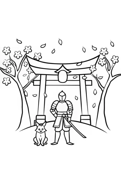 Demon Slayer and Celestial Guardian Coloring Page