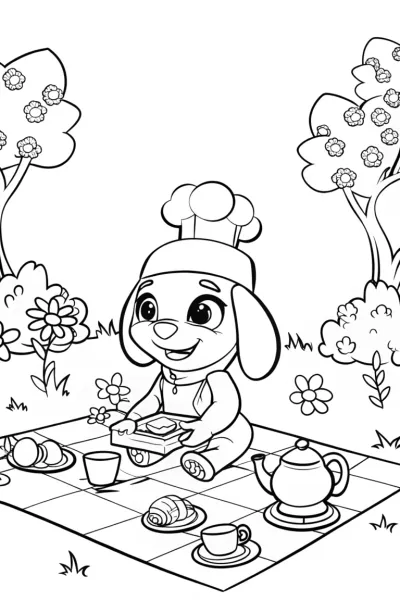 Puppy’s Enchanted Tea Party Coloring Page