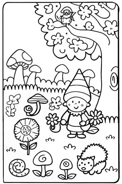 Springtime Garden Gnome Adventure Coloring Page