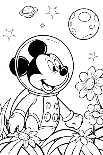 Mickey Mouse’s Cosmic Garden Adventure Coloring Page