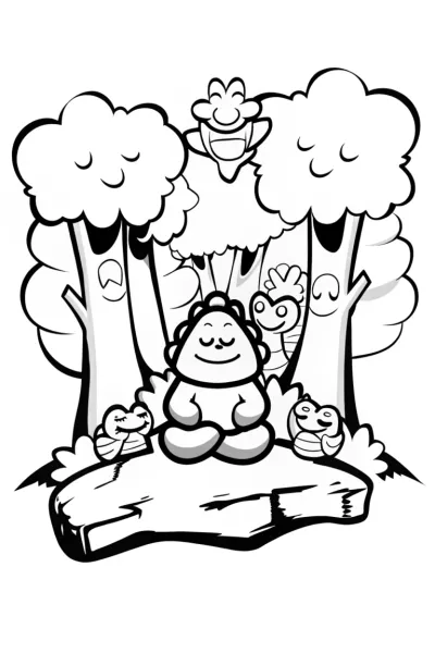 Godzilla’s Tranquil Forest Retreat Coloring Page