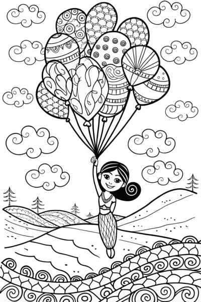 Jasmine’s Whimsical Balloon Adventure Coloring Page
