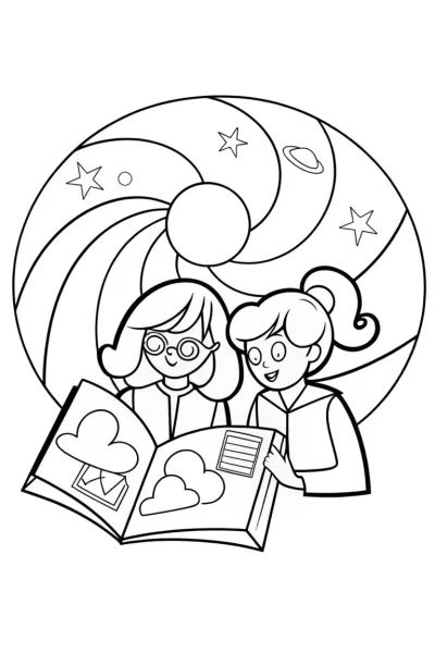 Celestial Anime Astronomers Coloring Page