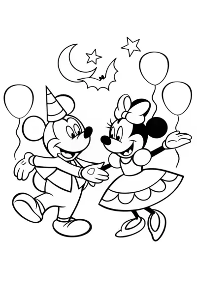 Mickey and Minnie’s Halloween Dance Party Coloring Page