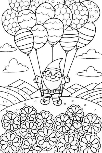 Burt the Gnome’s Balloon Adventure Coloring Page