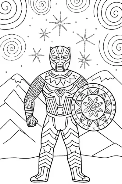 Black Panther’s Enchanted Shield Coloring Page