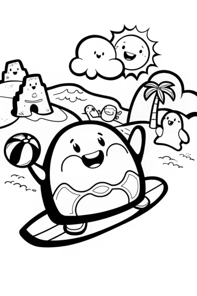Squishmallow Surfing Adventure Coloring Page