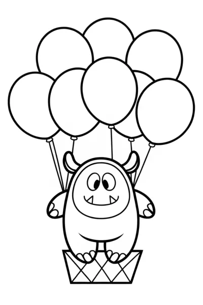 Monster floating with balloons