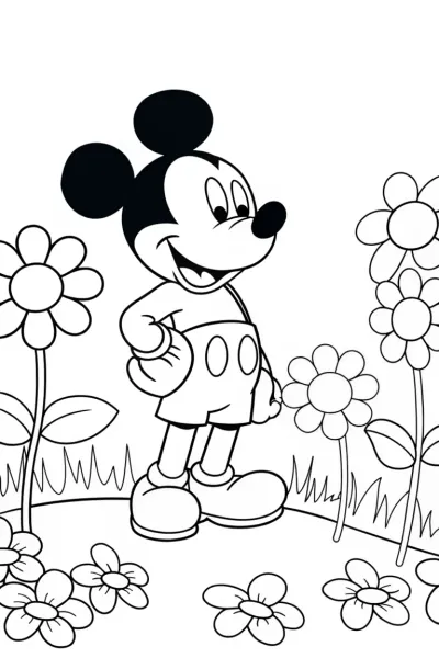 Mickey Mouse in a flower garden