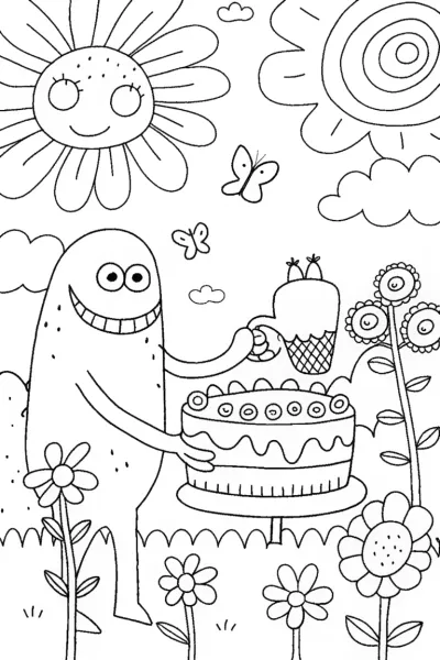 Monster Garden Party Coloring Page
